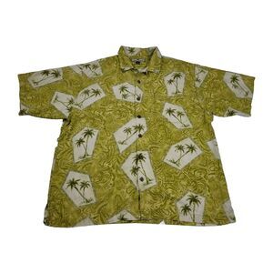 Tommy Bahama Silk Hawaiian Shirt Men’s XL Green Yellow Palm Trees Island